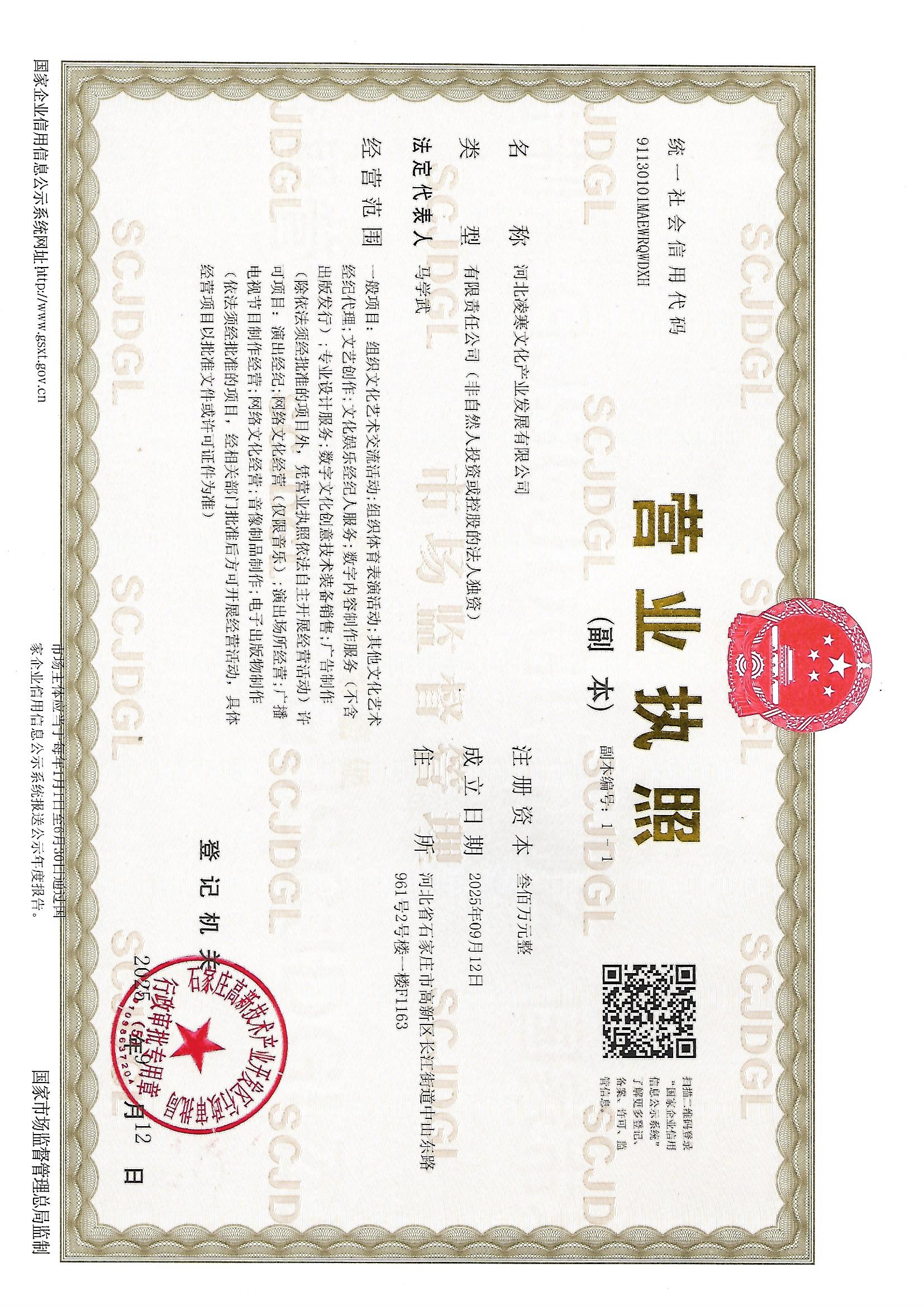 河北凌寒文化产业发展有限公司营业执照